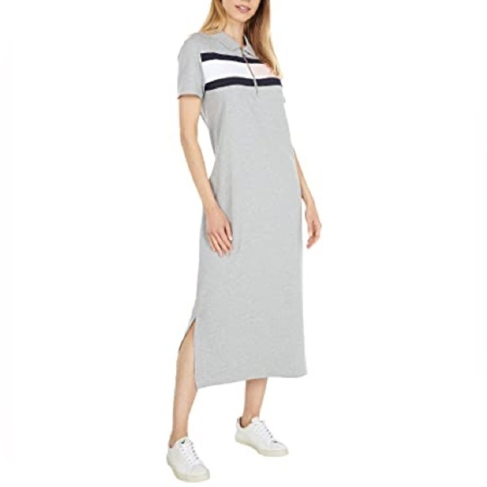 Tommy Hilfiger Essential Flag Polo Shirtdress Dress, Size M, Gray/Grey, Pink.